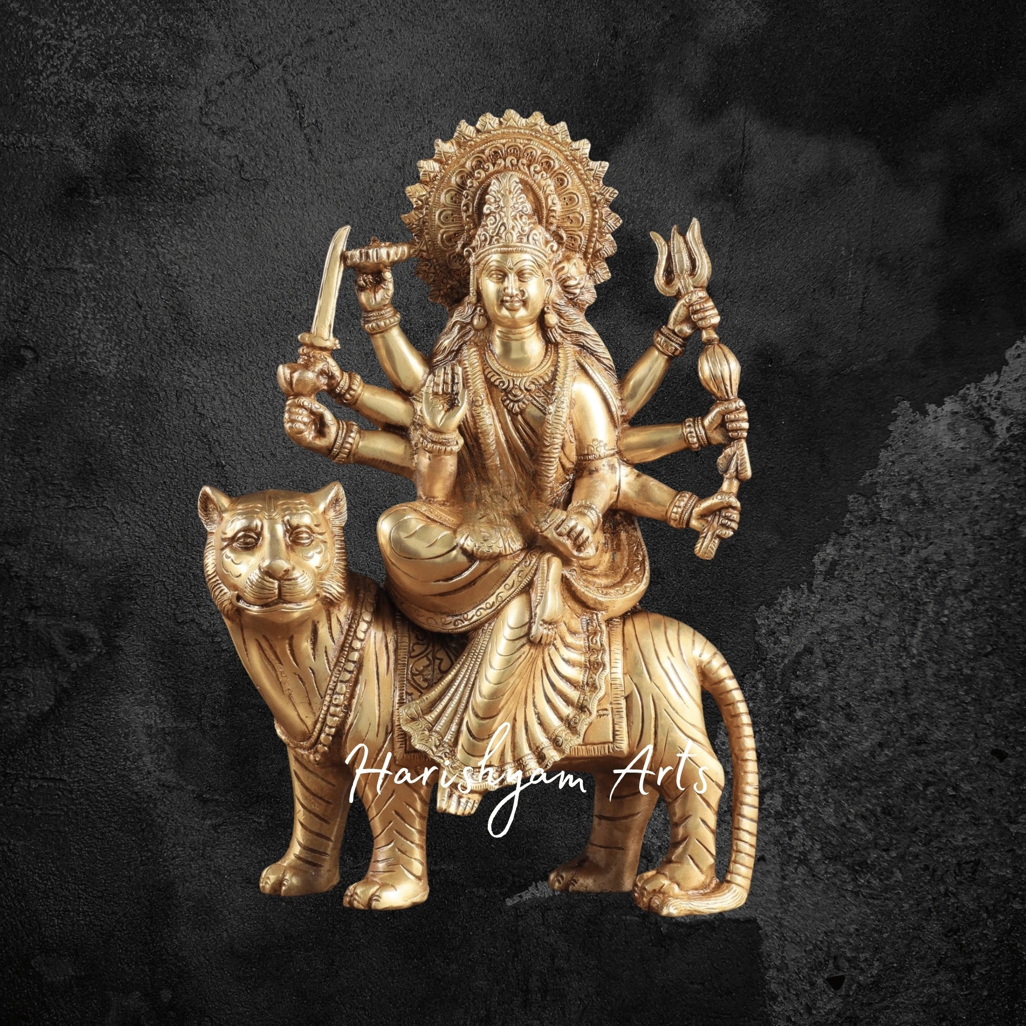 12" Pure Brass Durga Mata Statue with Lion for Pooja