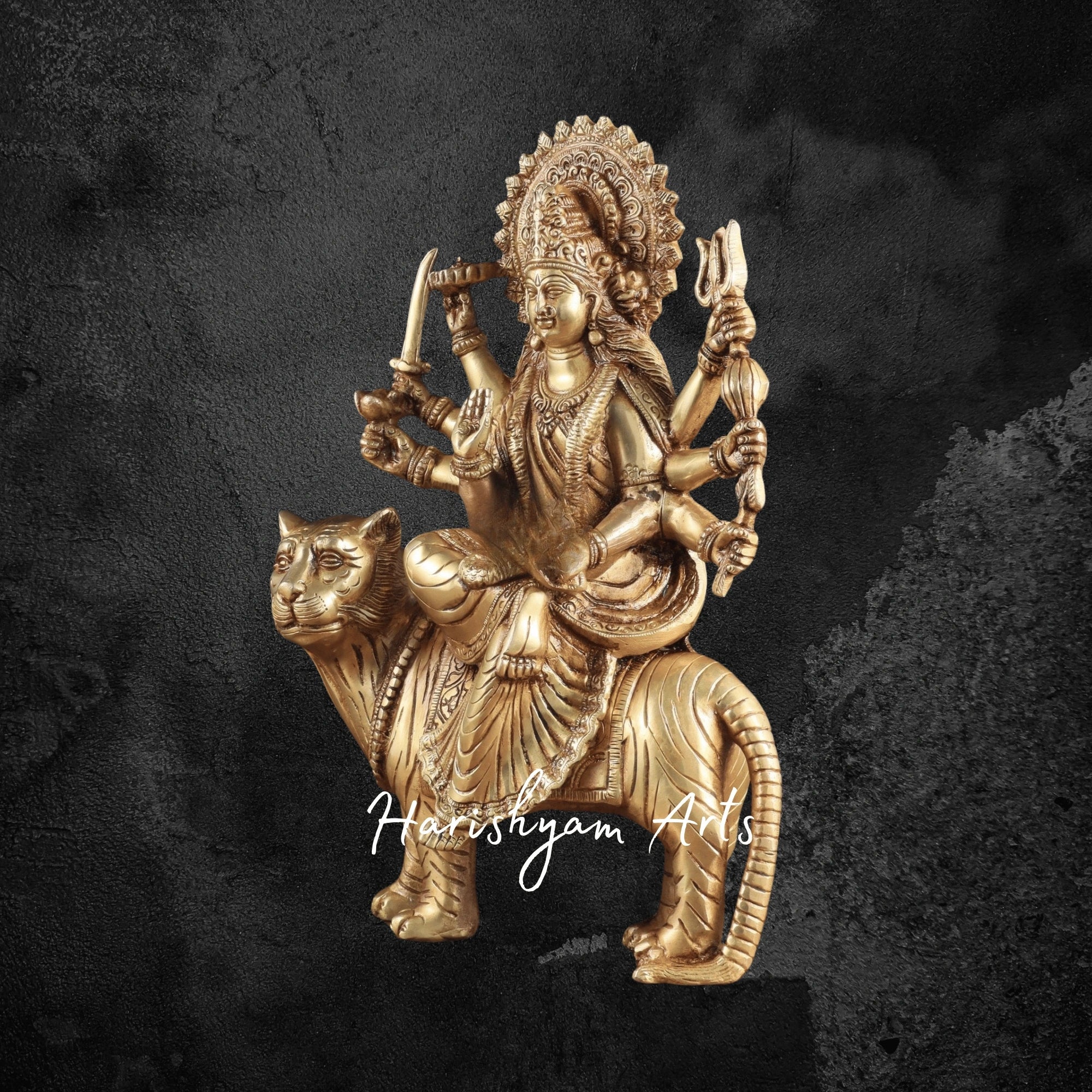 12" Pure Brass Durga Mata Statue with Lion for Pooja