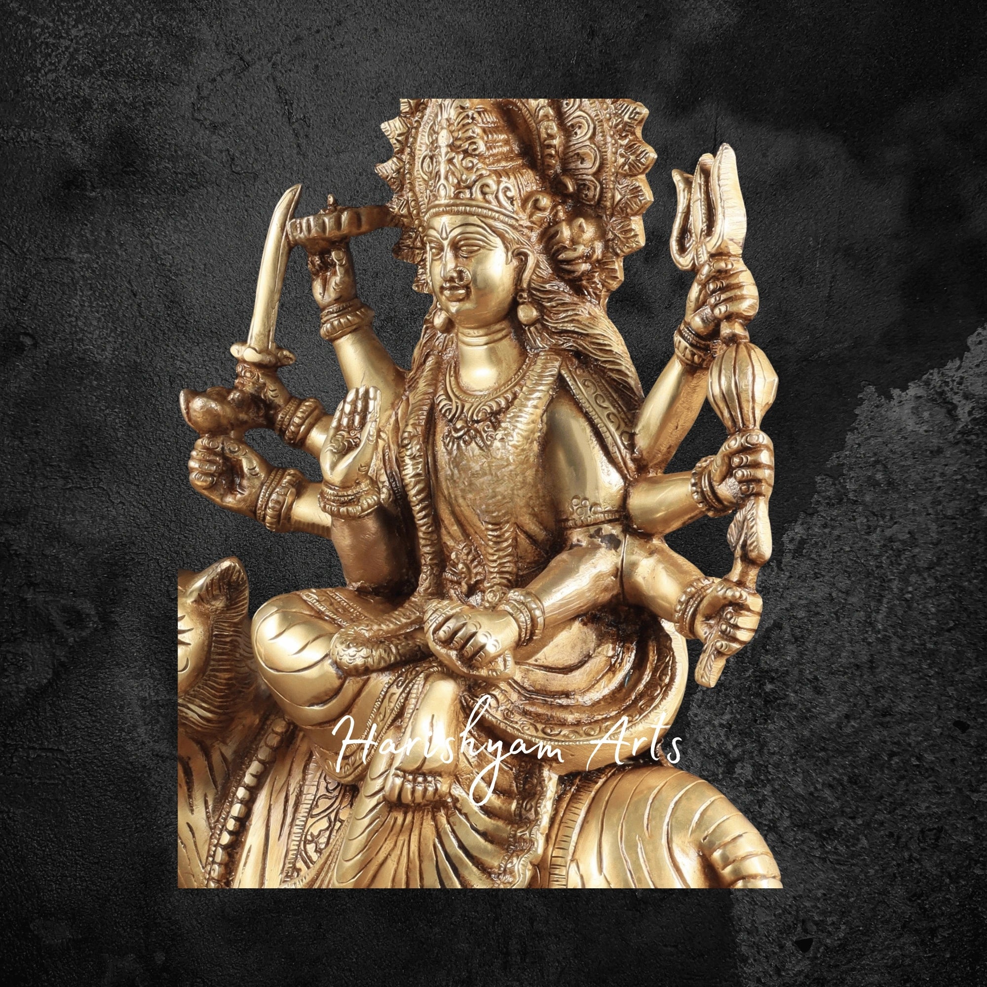 12" Pure Brass Durga Mata Statue with Lion for Pooja