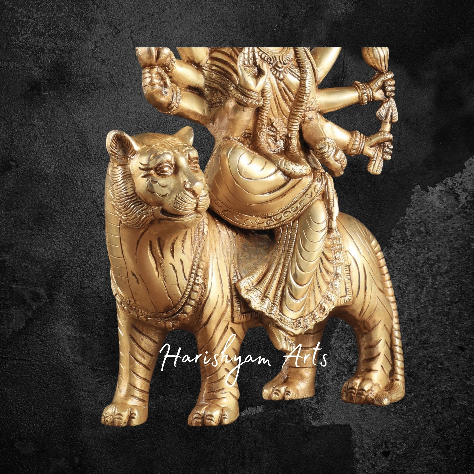 12" Pure Brass Durga Mata Statue with Lion for Pooja