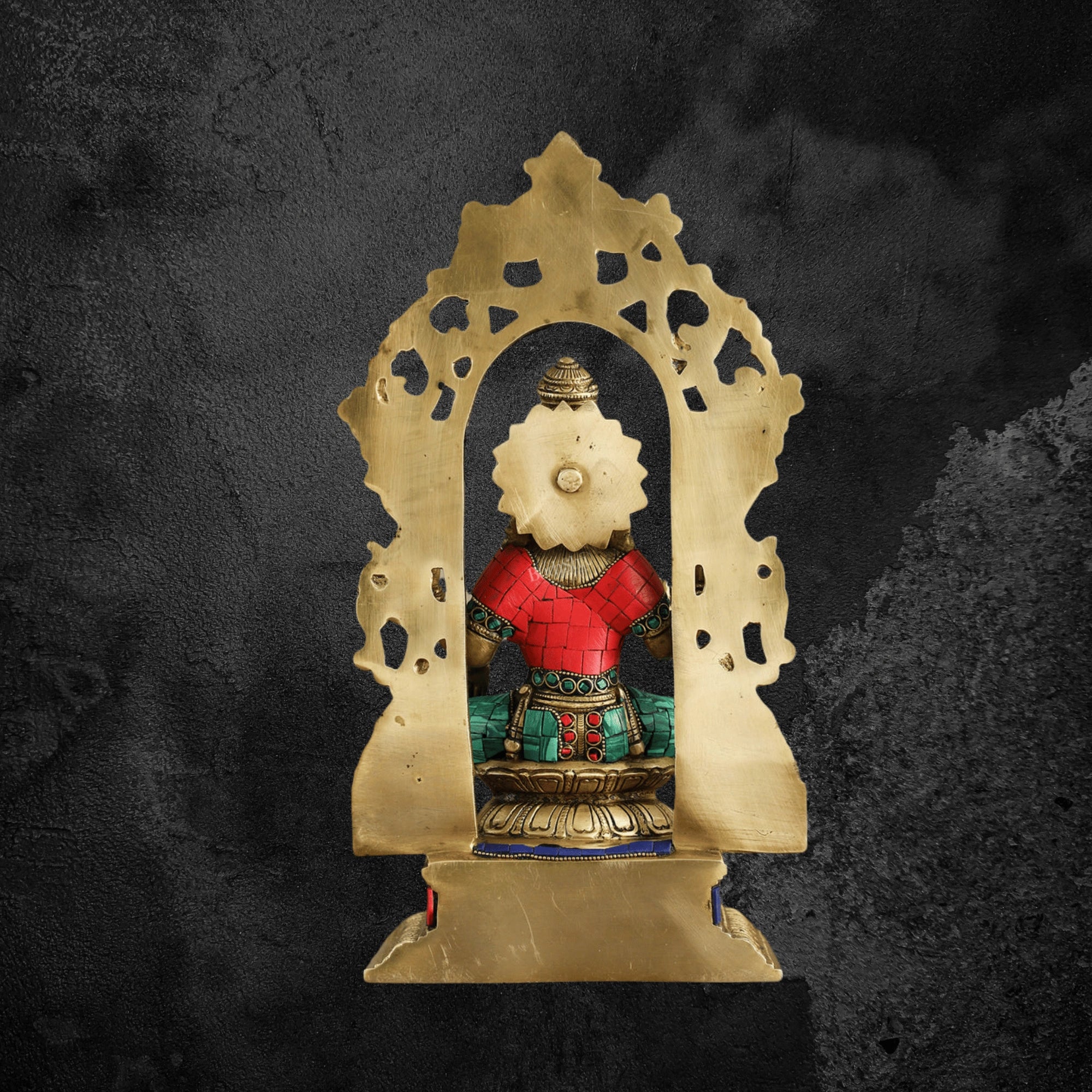 12" Pure Brass Laxmi Idol with Arch and Meenakari Stonework