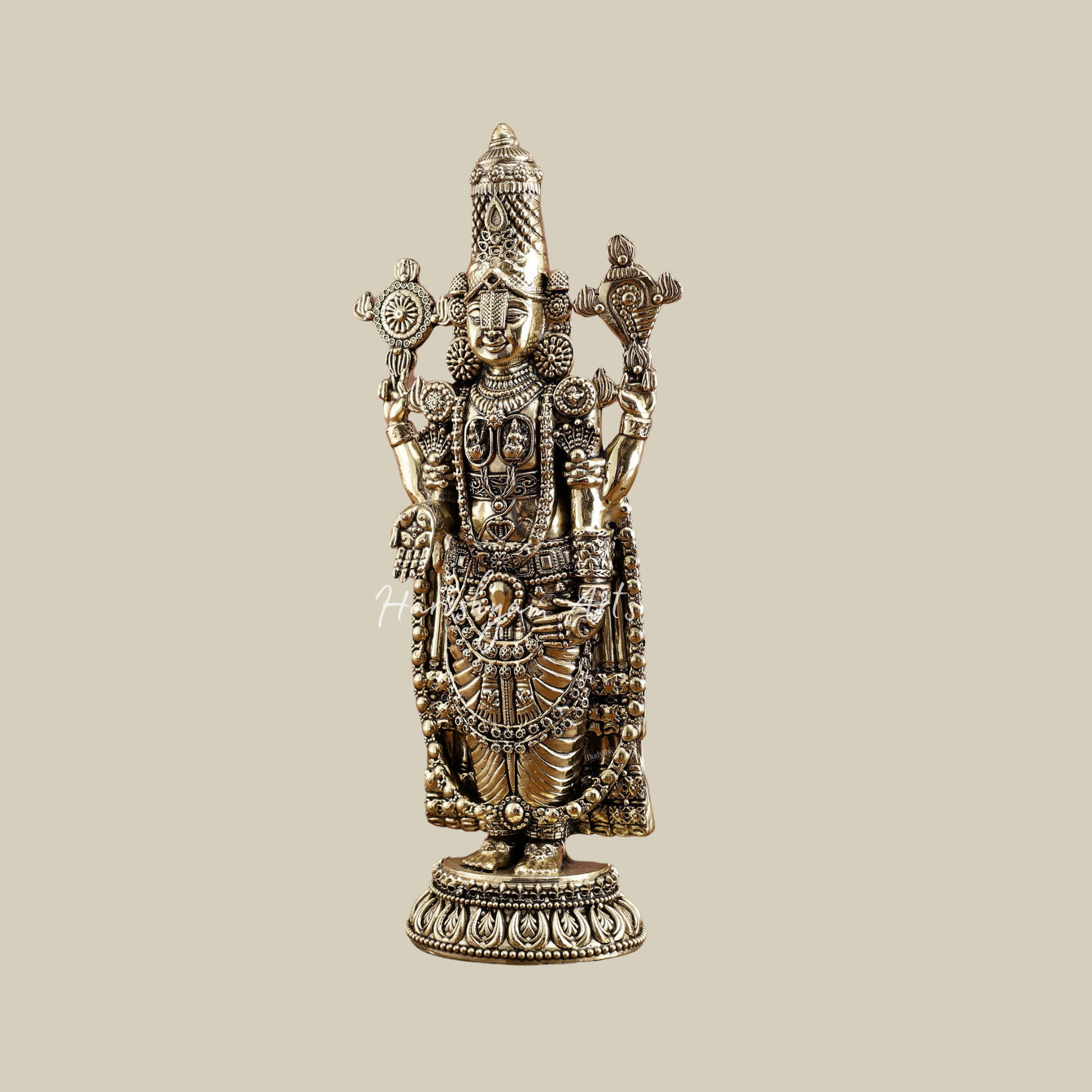 12" Pure Brass Tirupati Balaji Murti for Home and Temple Pooja