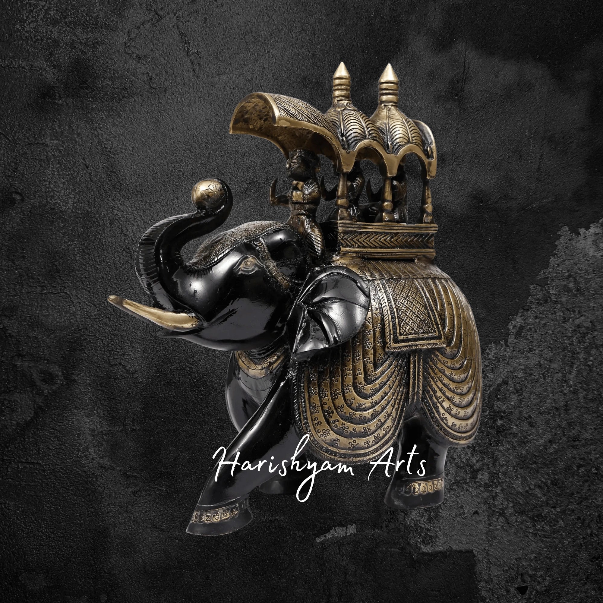 12" Regal Ambari Elephant Statue in Brass with Upraised Trunk