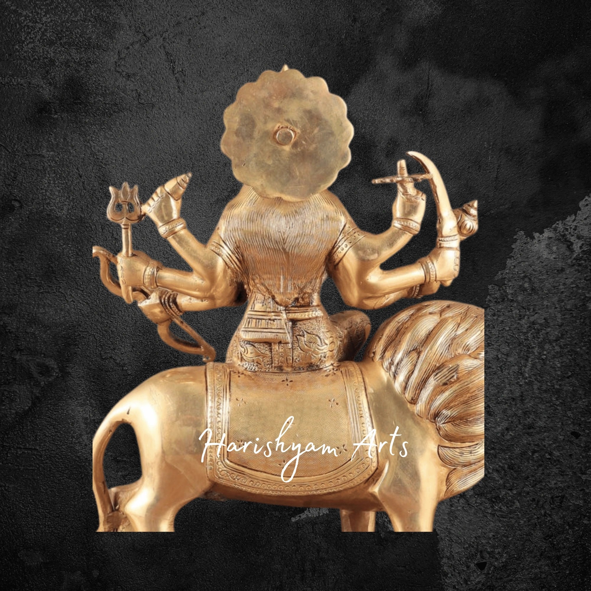 12" Small Brass Sherawali Mata Statue for Devotional Spaces