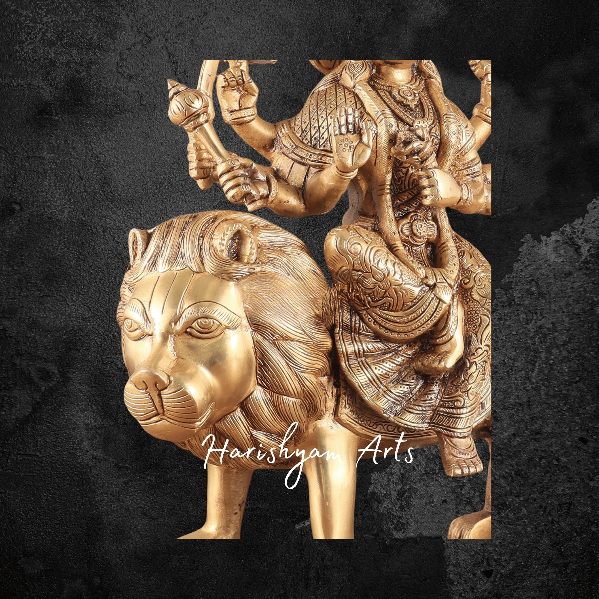 12" Small Brass Sherawali Mata Statue for Devotional Spaces