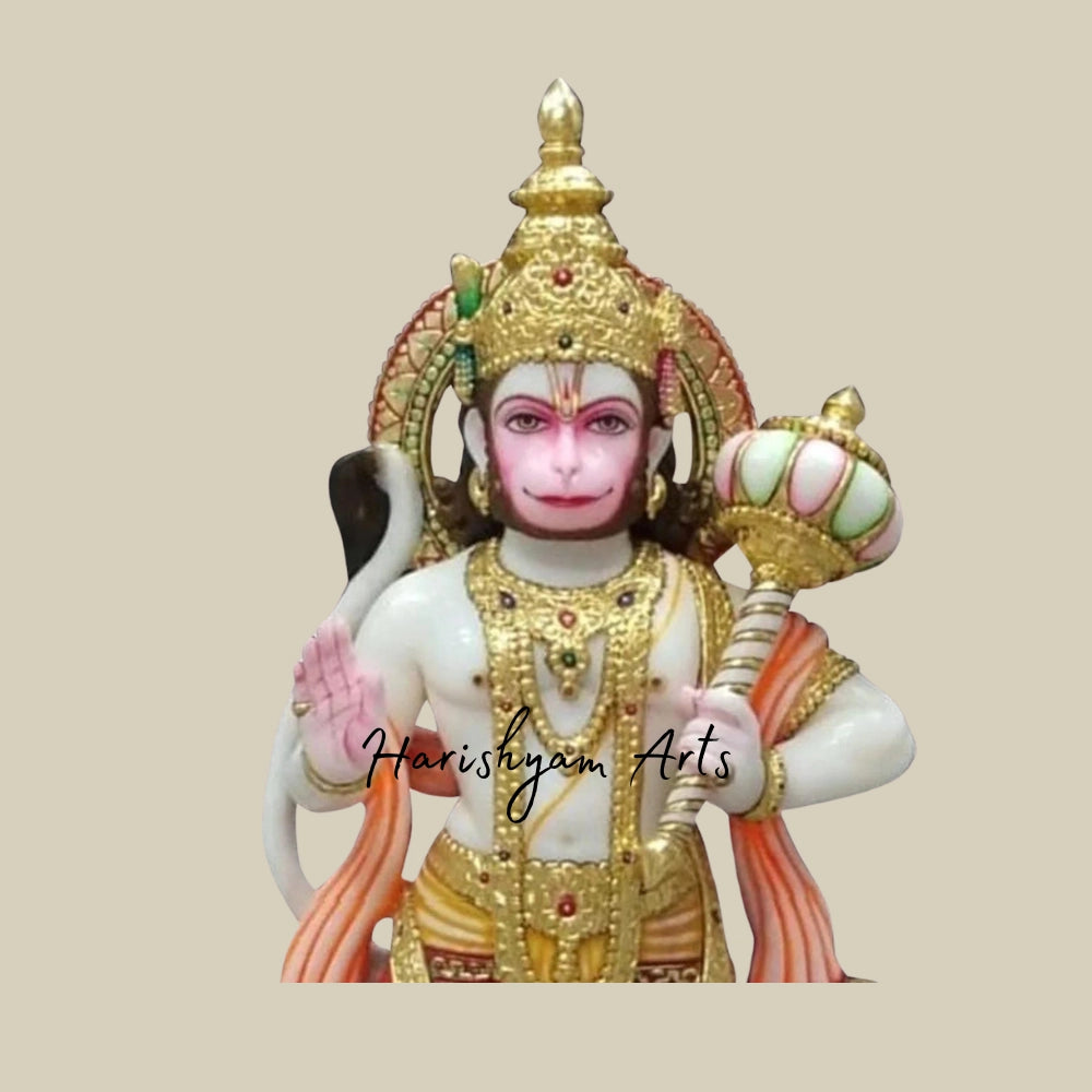 12" Standing Hanuman Deity In White Marble