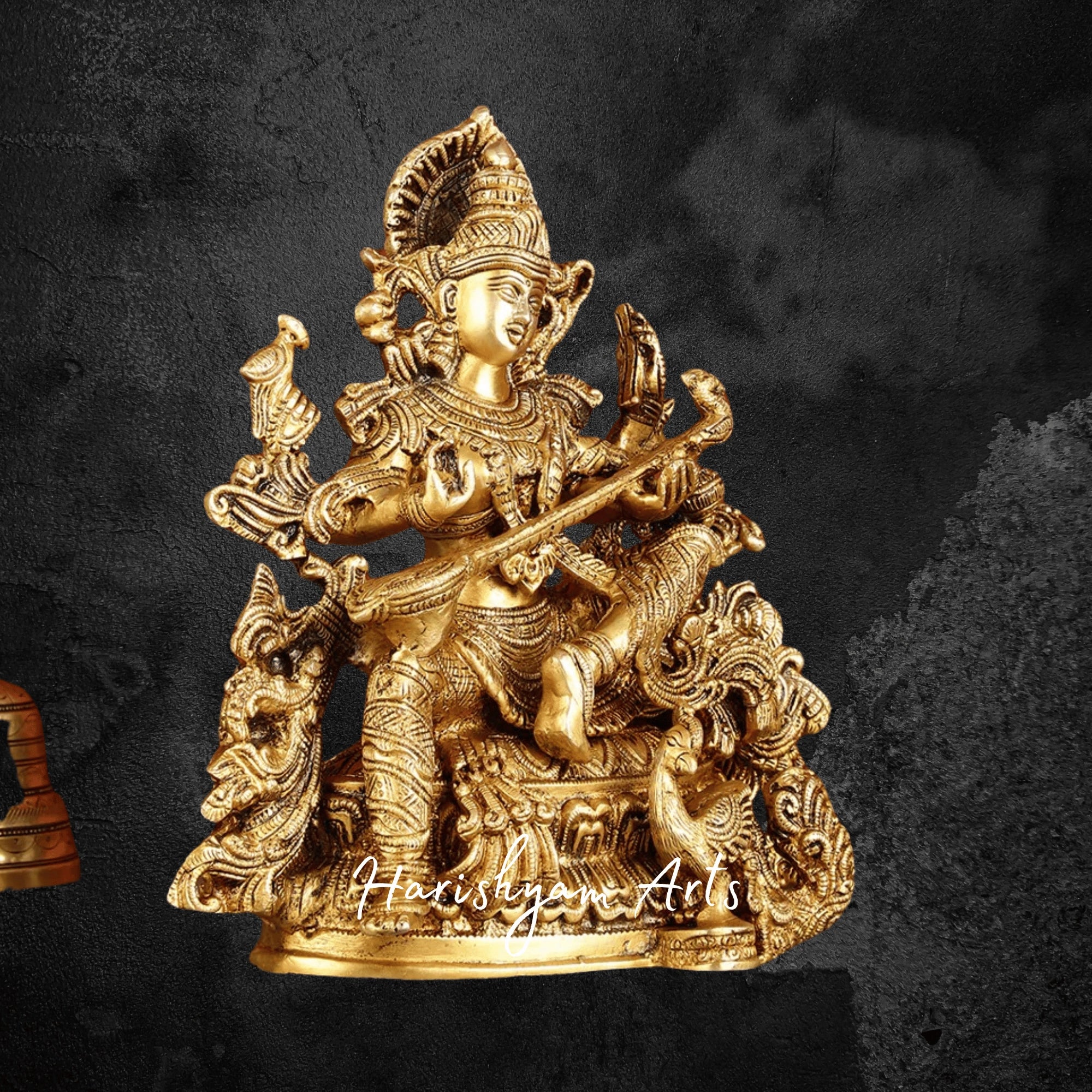12" Superfine Brass Maa Saraswati Murti for Study Room and Mandir