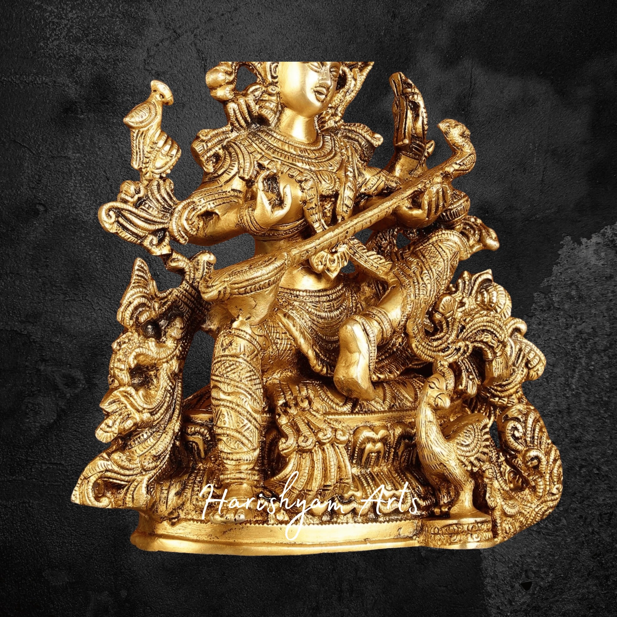 12" Superfine Brass Maa Saraswati Murti for Study Room and Mandir