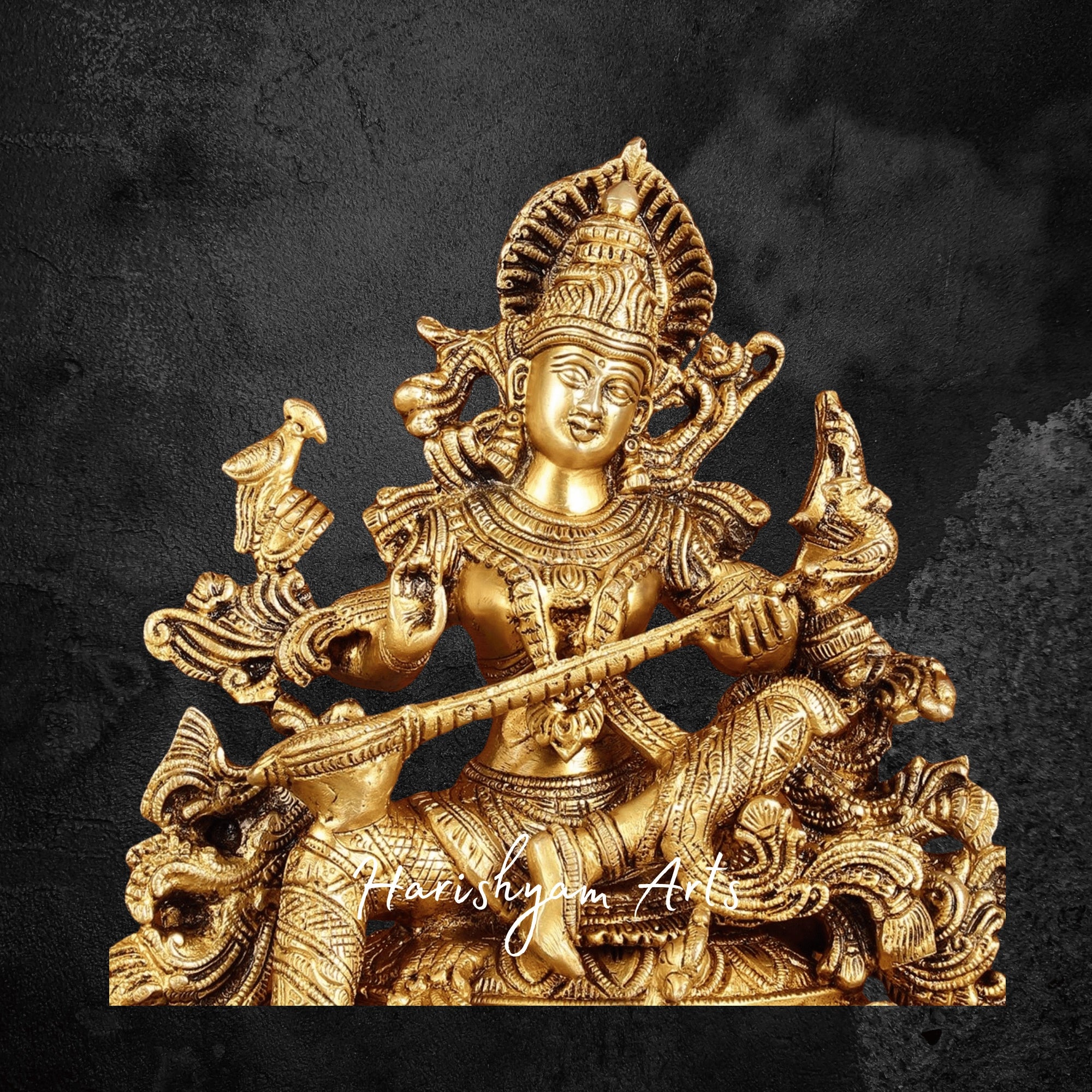 12" Superfine Brass Maa Saraswati Murti for Study Room and Mandir