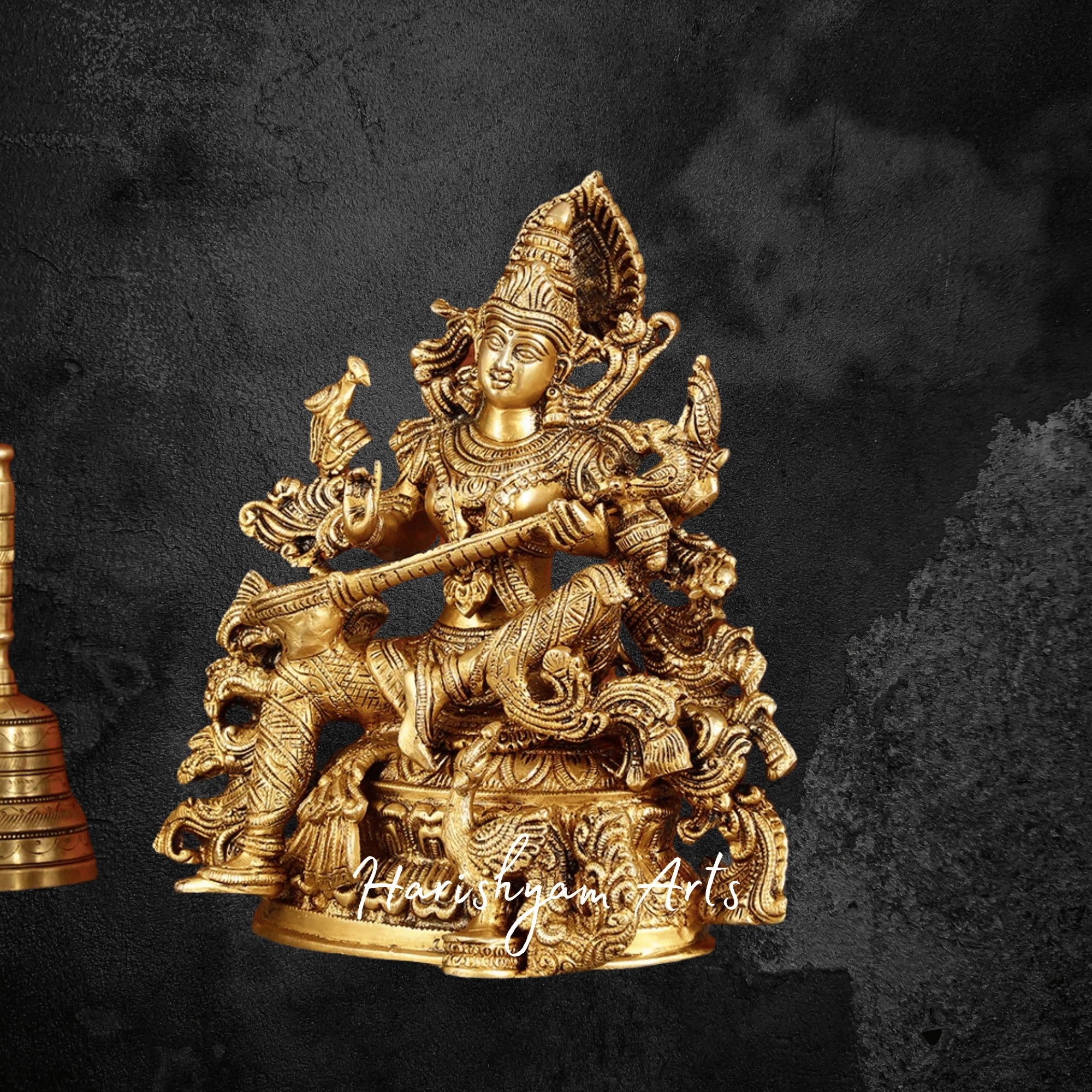 12" Superfine Brass Maa Saraswati Murti for Study Room and Mandir