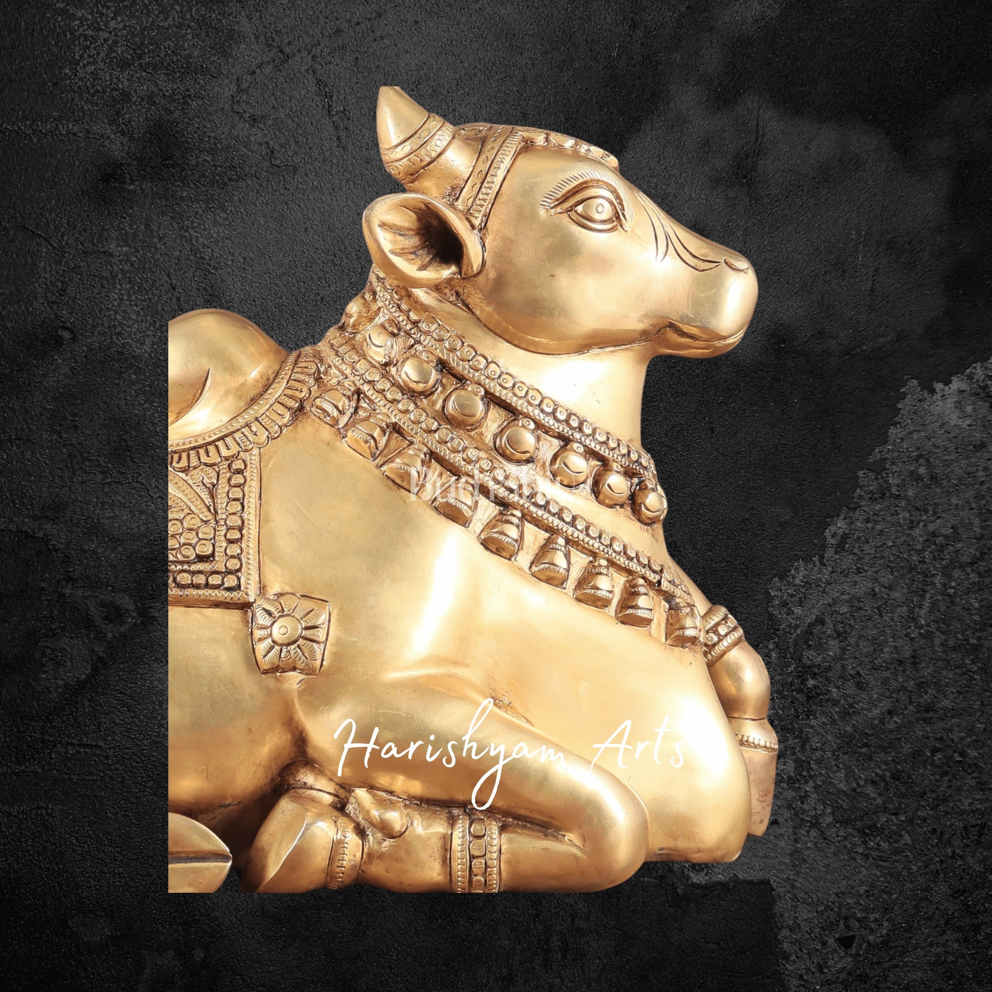 12" Superfine Brass Nandi Idol with Intricate Detailing and Shiva Symbolism