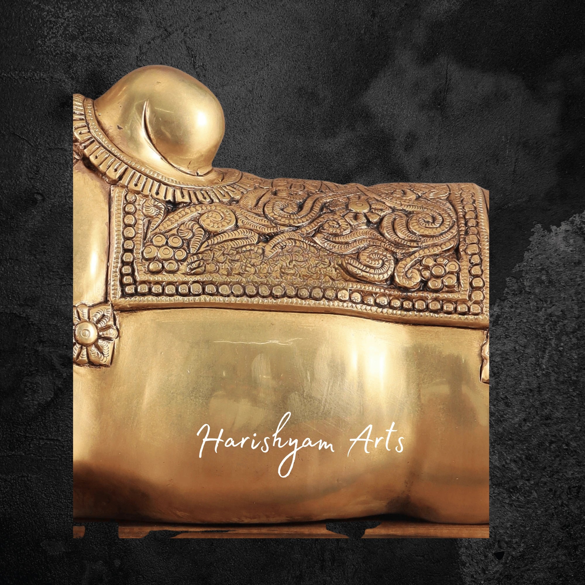 12" Superfine Brass Nandi Idol with Intricate Detailing and Shiva Symbolism