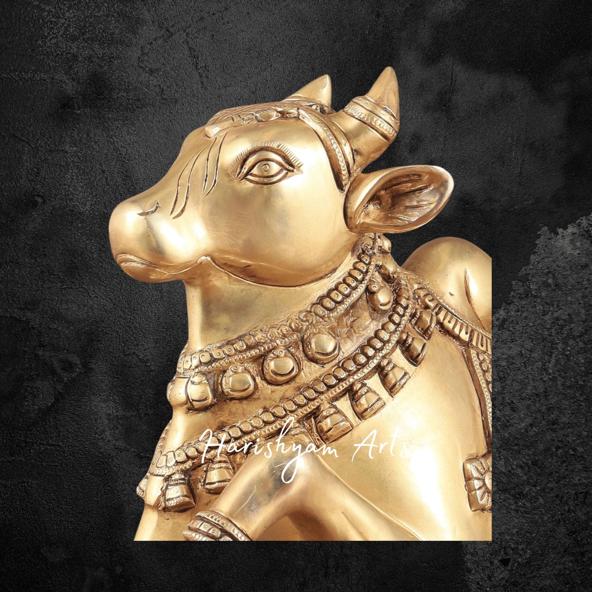 12" Superfine Brass Nandi Idol with Intricate Detailing and Shiva Symbolism