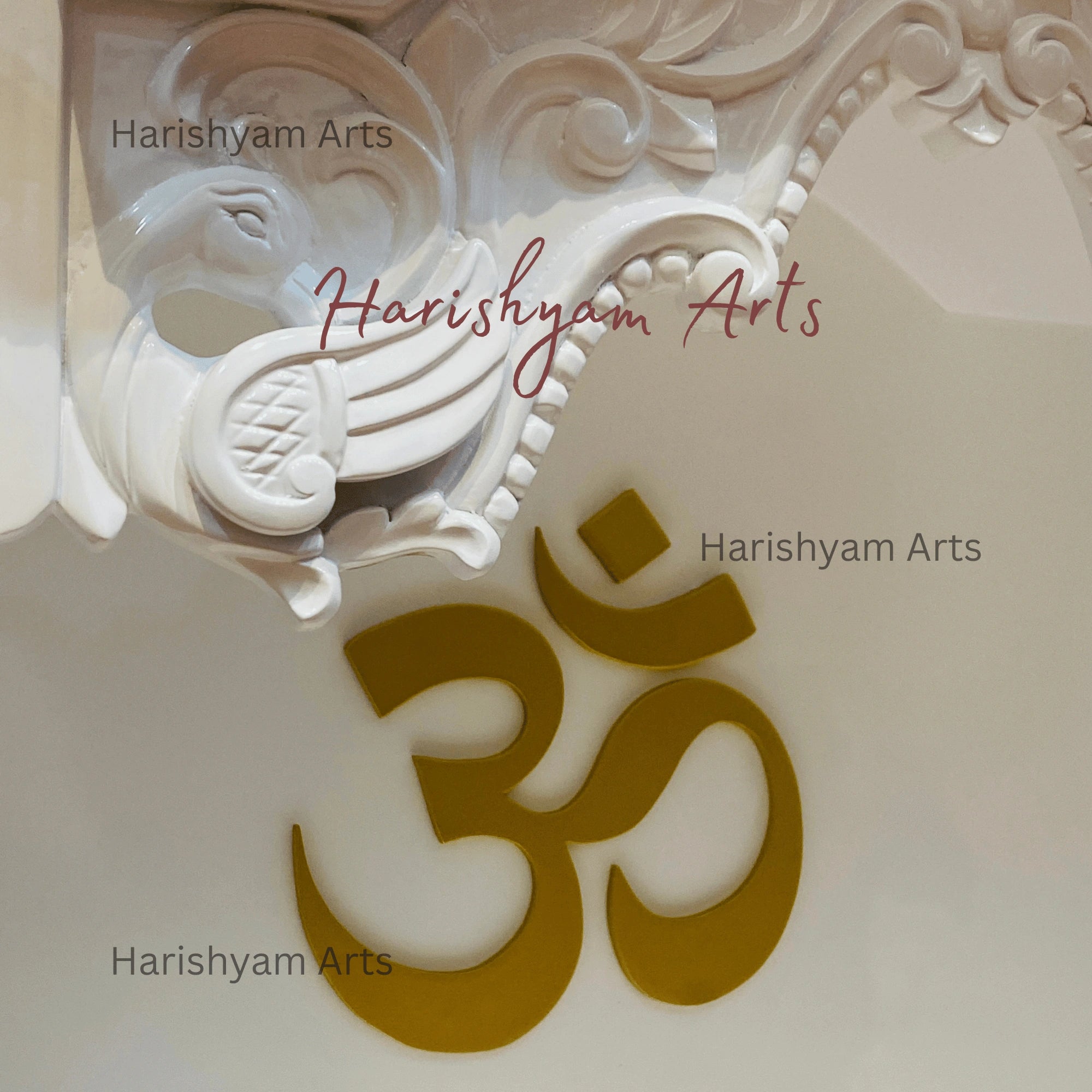 48" White Teak Wood Mandir with "Golden OM"