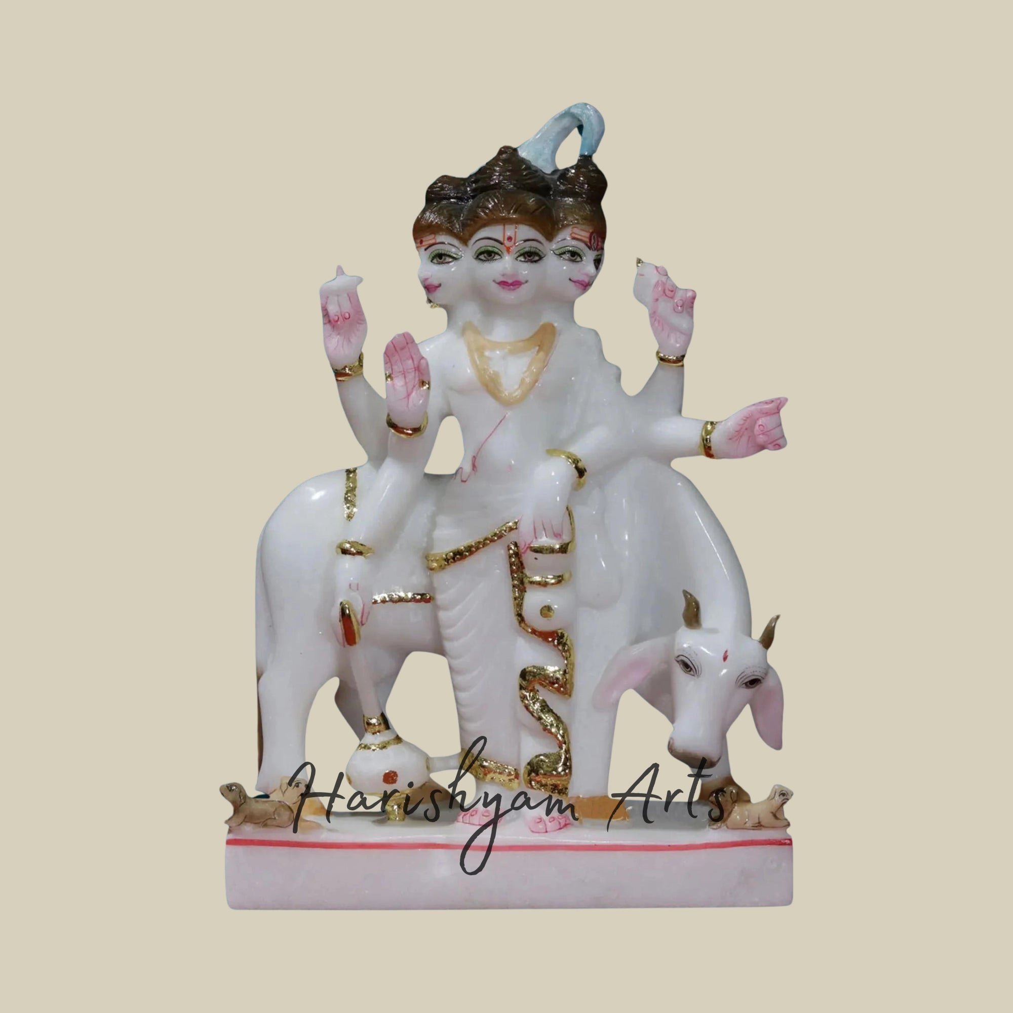 12 inches Handcarved Dattatreya Marble Statue