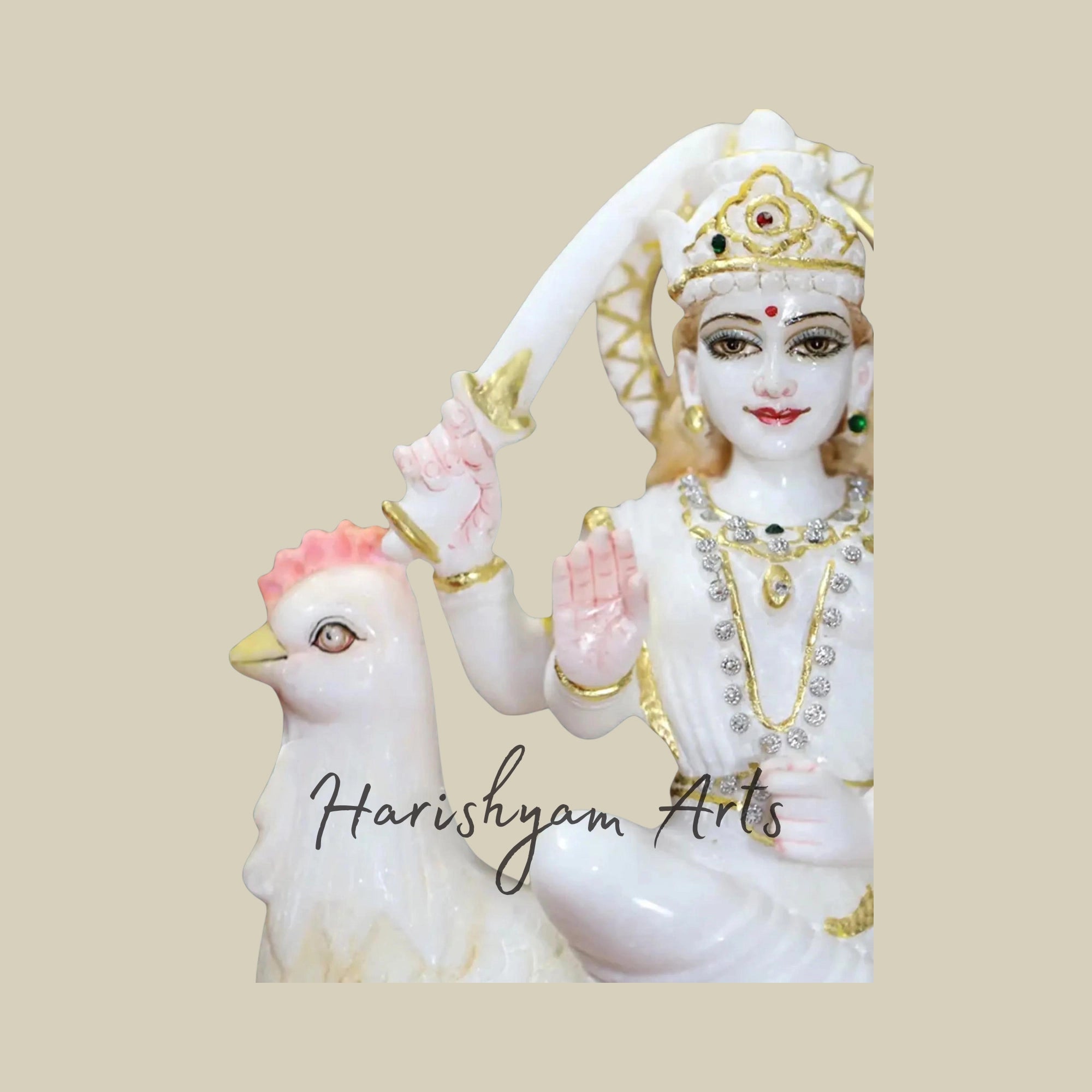 12" Pure White Marble Bahuchar Maa Statue1