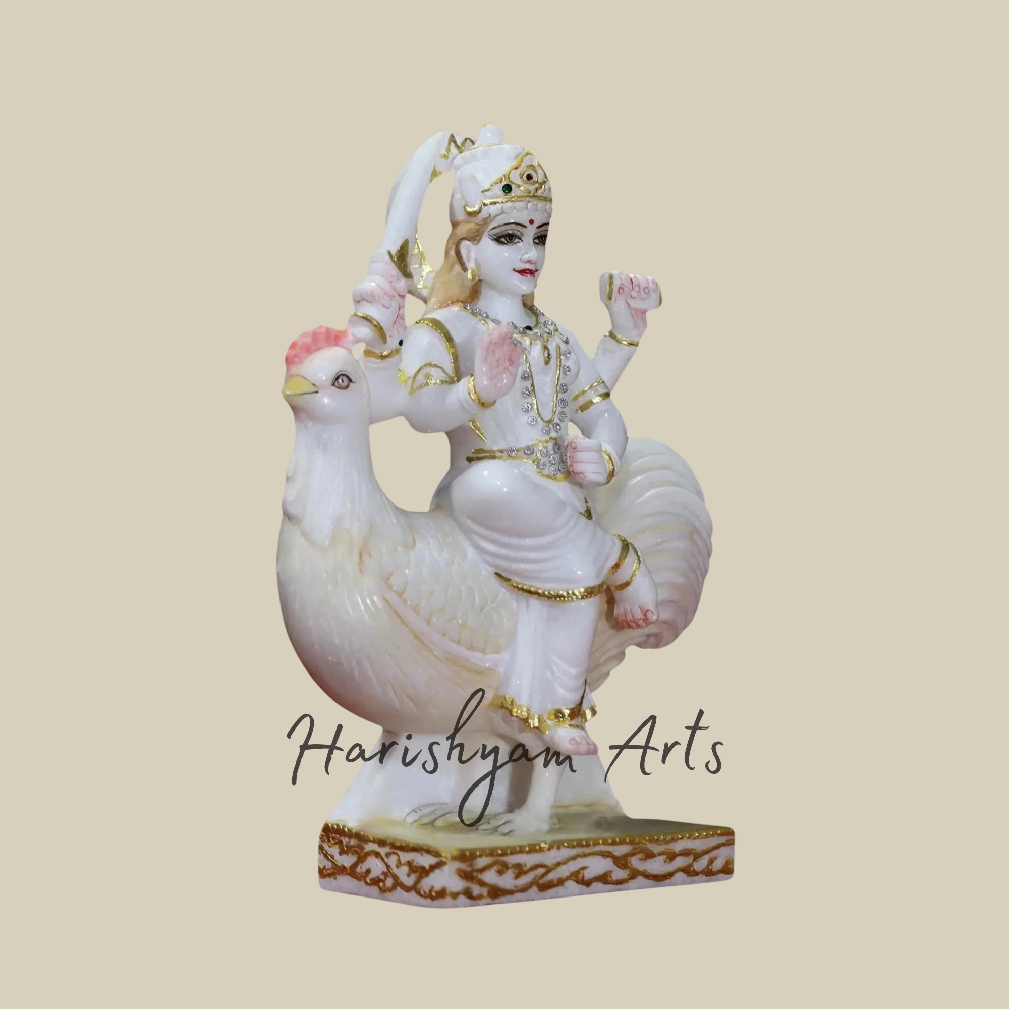 12" Pure White Marble Bahuchar Maa Statue2