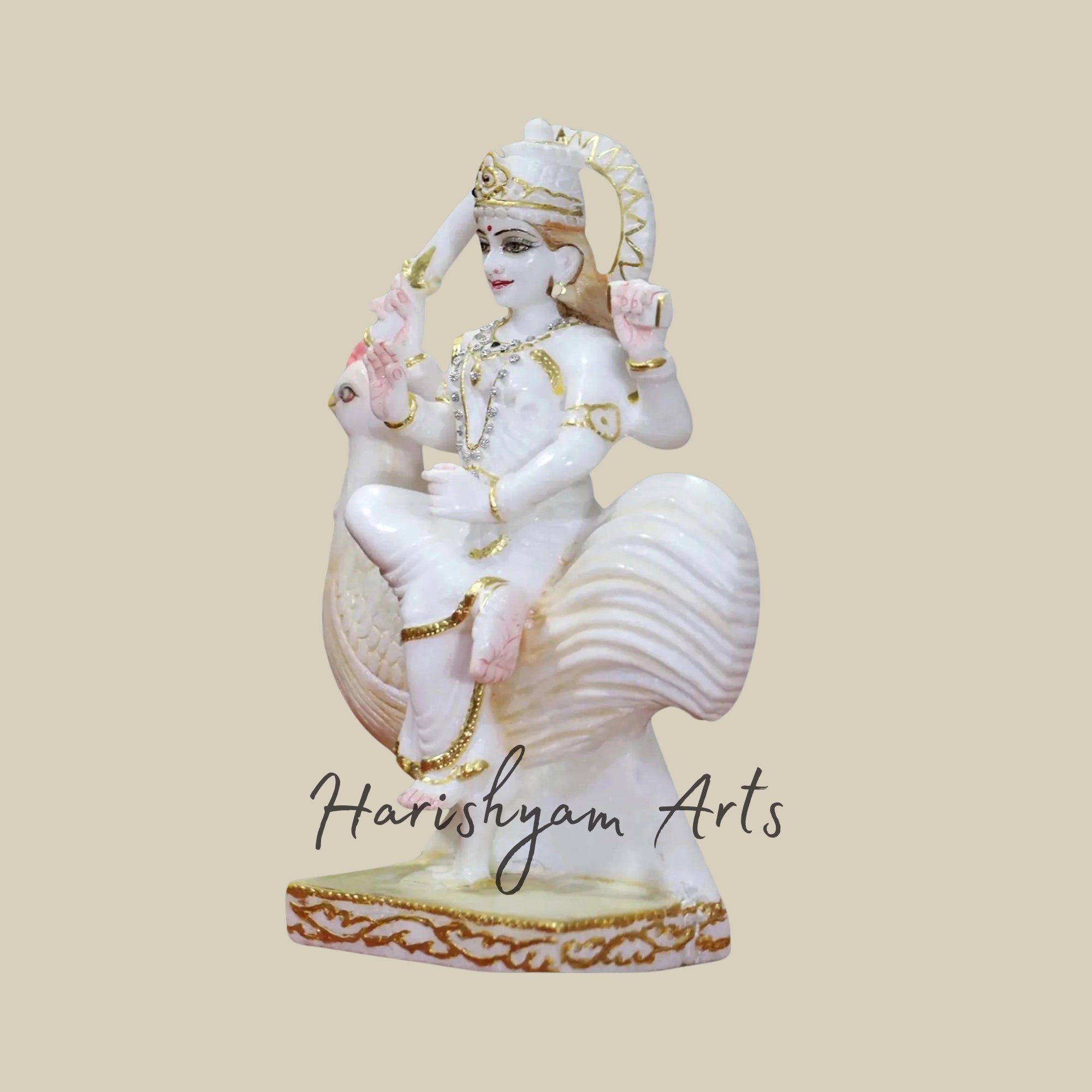 12" Pure White Marble Bahuchar Maa Statue3