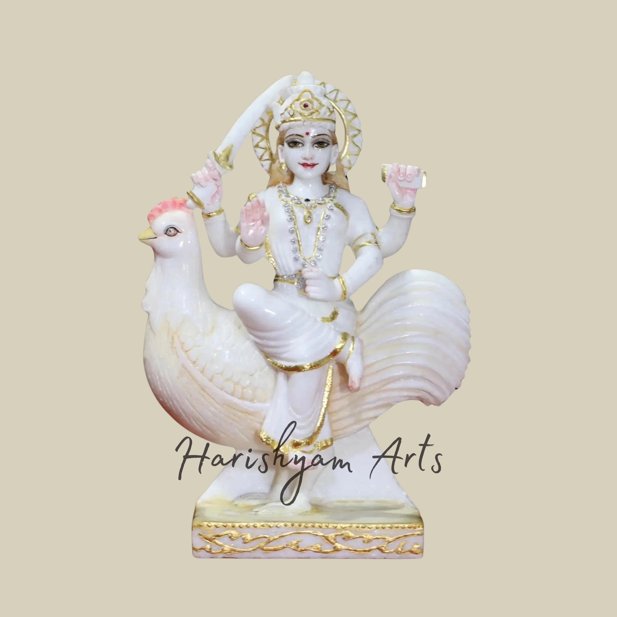 12" Pure White Marble Bahuchar Maa Statue4