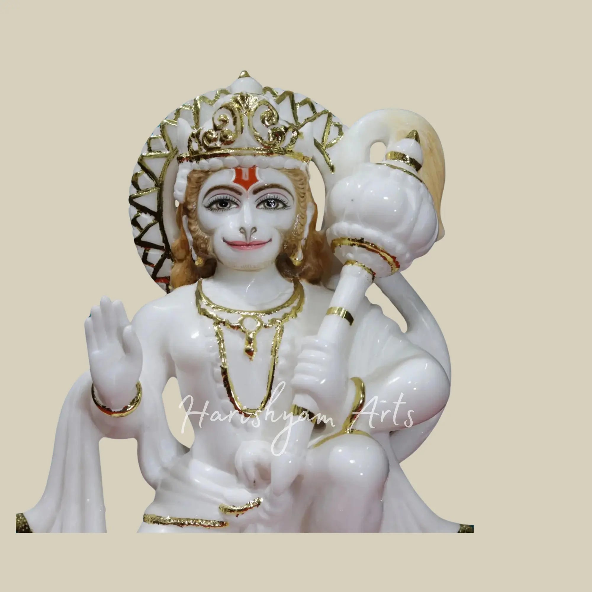 12 inches White Makrana Marble Hanuman Ji Moorti