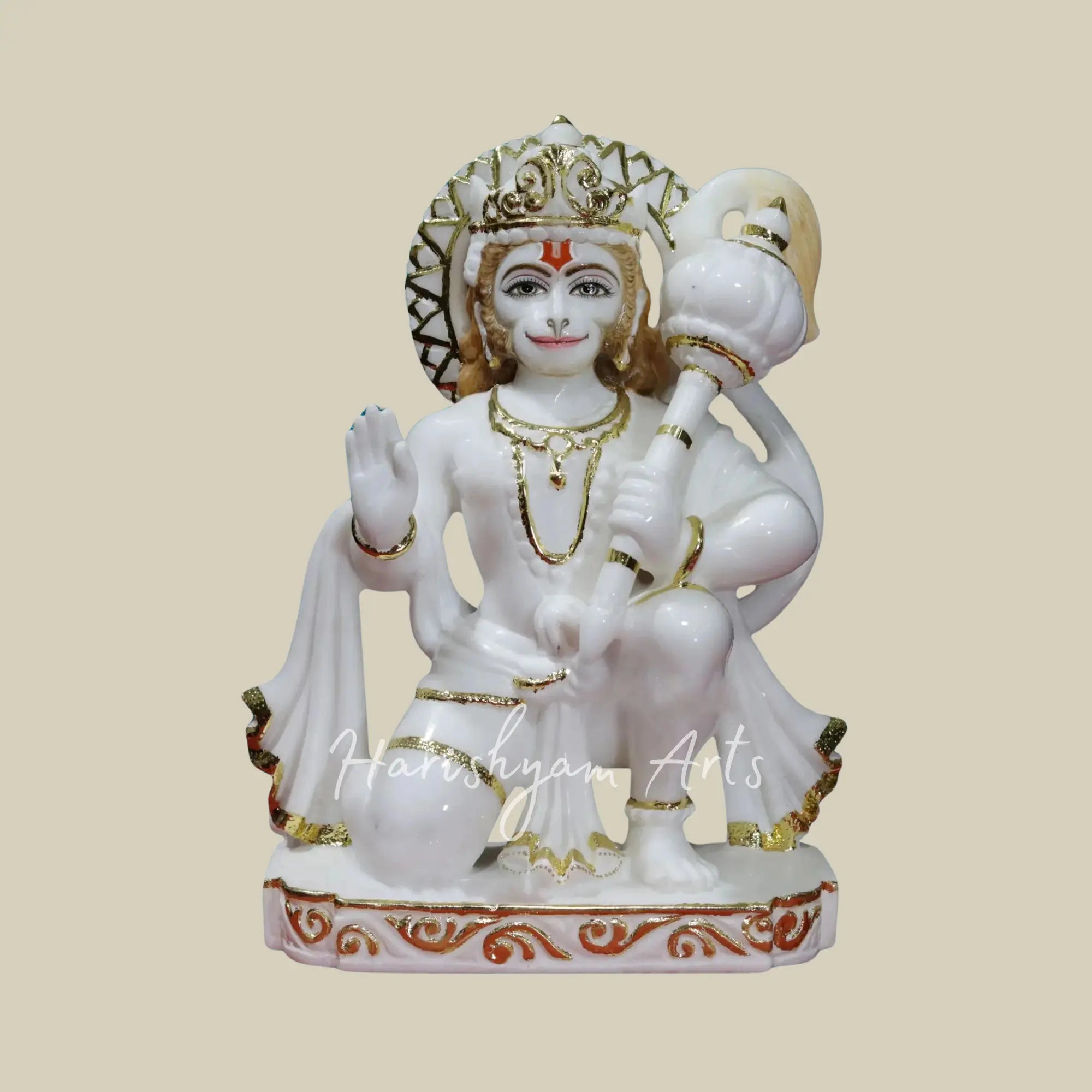 12 inches White Makrana Marble Hanuman Ji Moorti 3