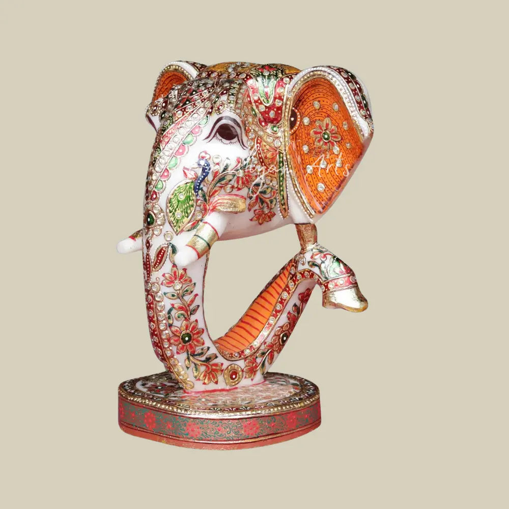 12" Attractive Lord Ganesha Head In White Marble