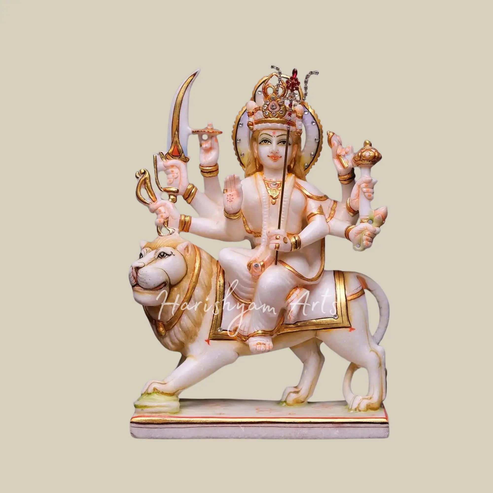 12" Goddess Durga Moorti Sitting on Lion