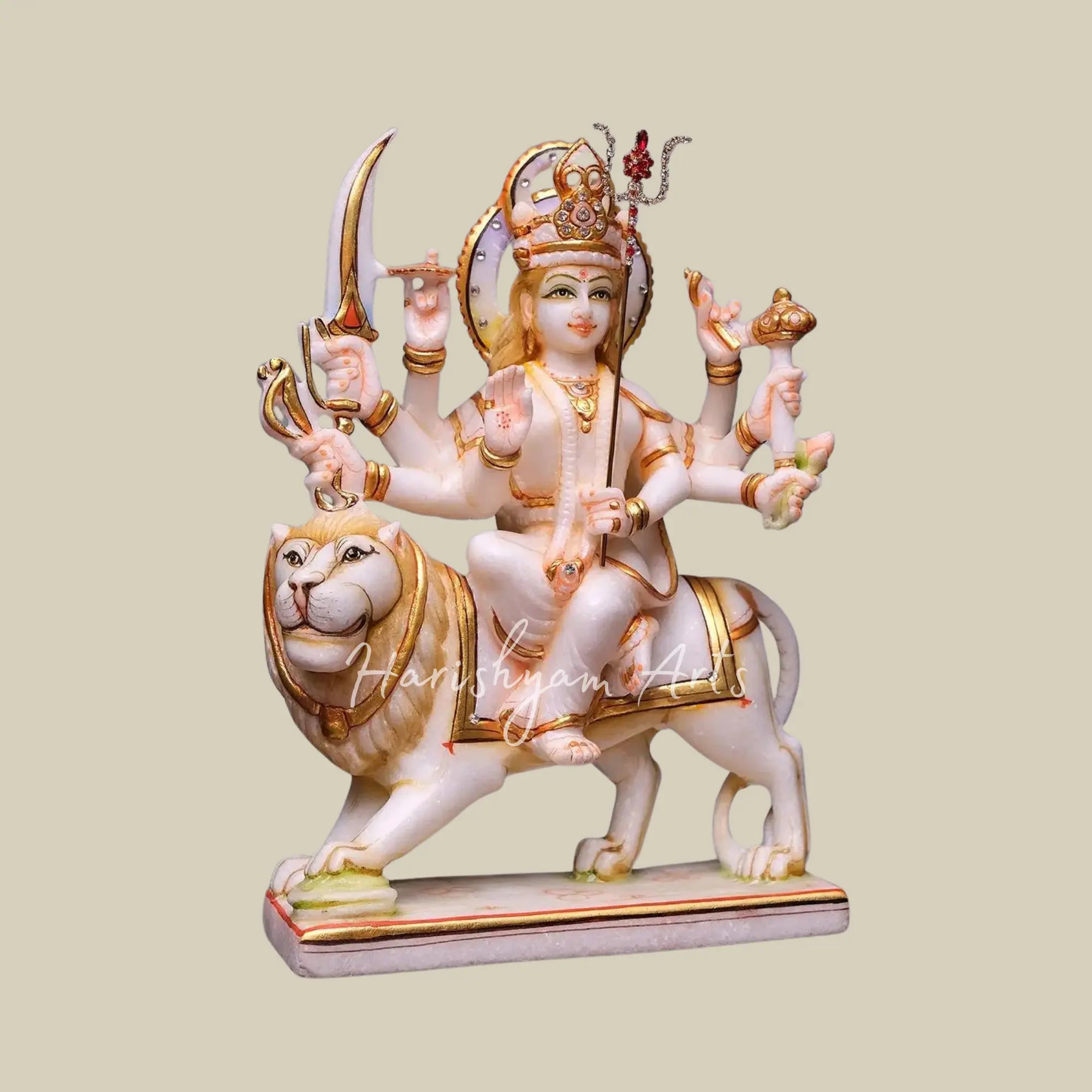 12" Goddess Durga Moorti Sitting on Lion