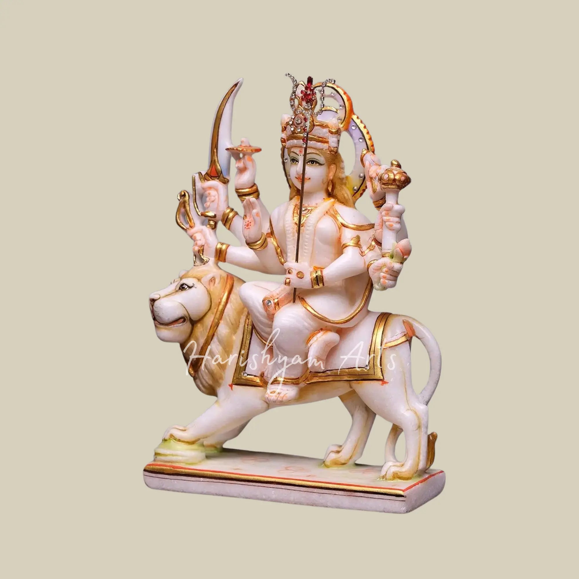 12" Goddess Durga Moorti Sitting on Lion