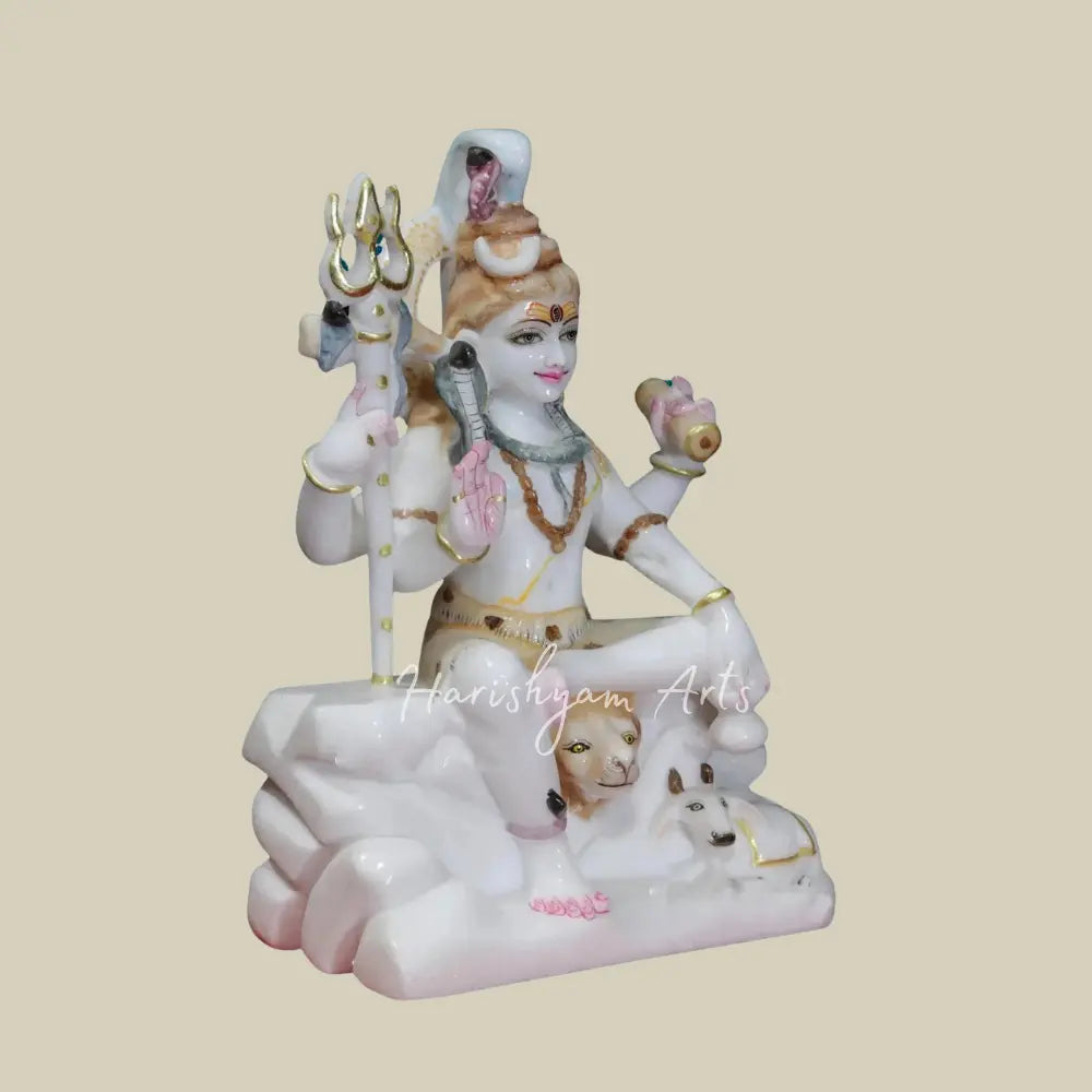 12" Lord Shiva With Nandi  White Makrana Marble deity