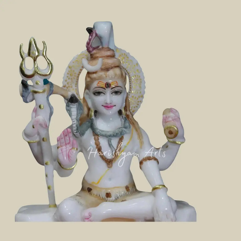 12" Lord Shiva With Nandi  White Makrana Marble deity