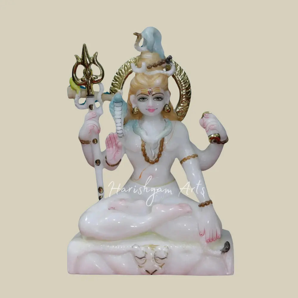 12" Mahadev With Trishul White Makrana Marble Statue