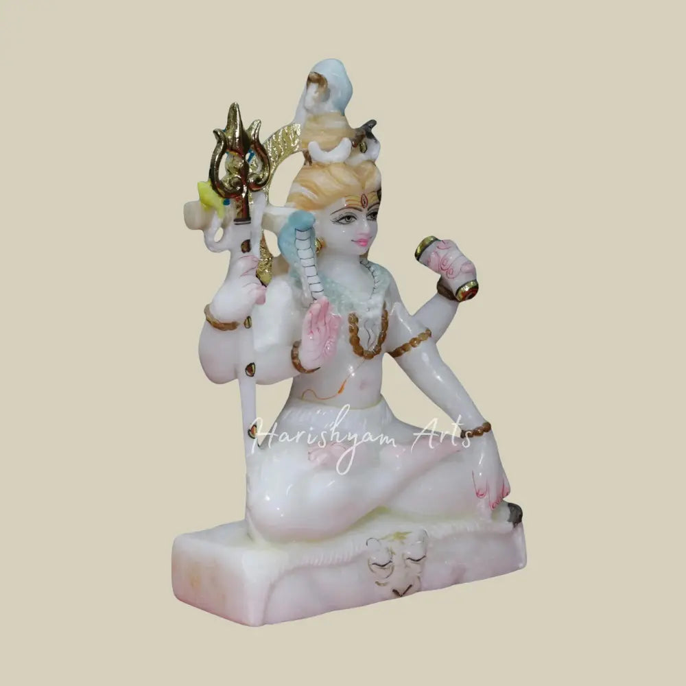 12" Mahadev With Trishul White Makrana Marble Statue