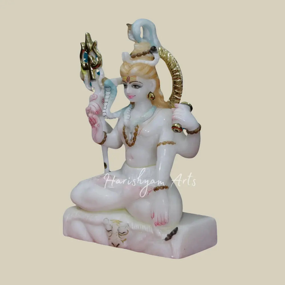 12" Mahadev With Trishul White Makrana Marble Statue