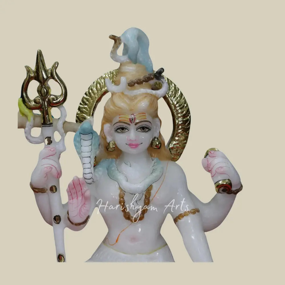 12" Mahadev With Trishul White Makrana Marble Statue