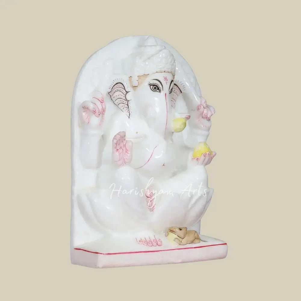 12" Marble Panel Of Lord Ganesha Makrana Marble Panel