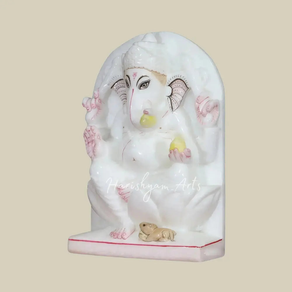 12" Marble Panel Of Lord Ganesha Makrana Marble Panel