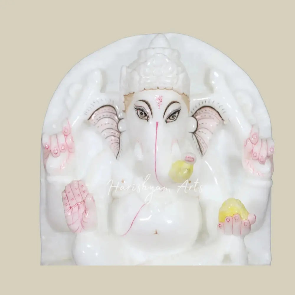 12" Marble Panel Of Lord Ganesha Makrana Marble Panel