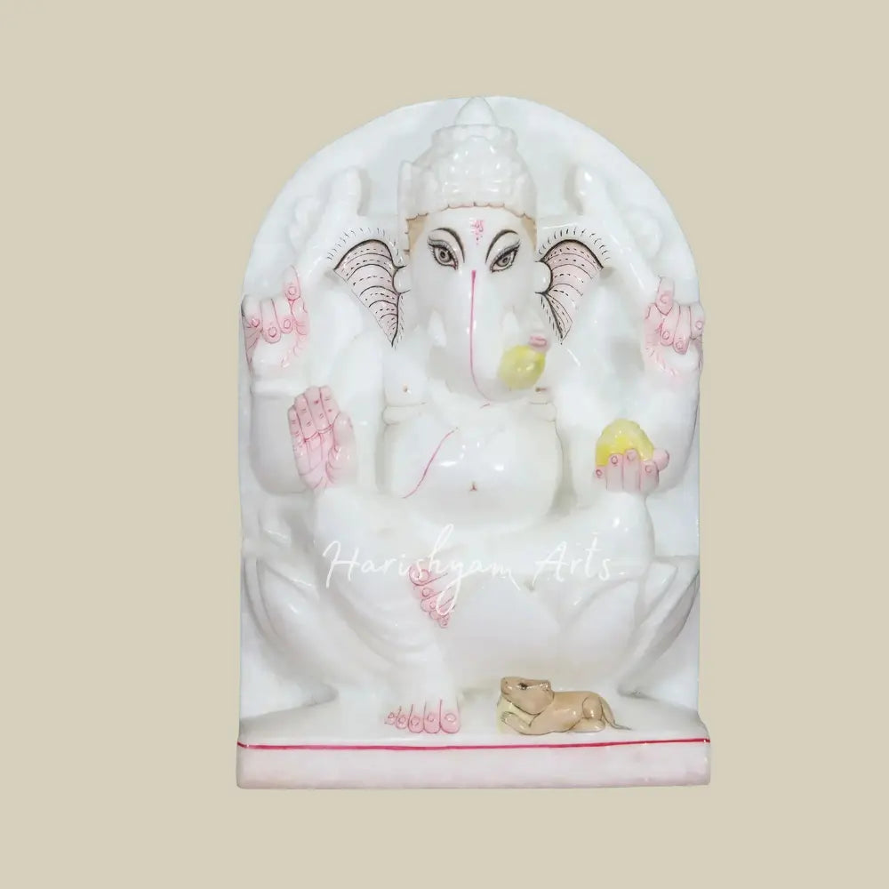 12" Marble Panel Of Lord Ganesha Makrana Marble Panel