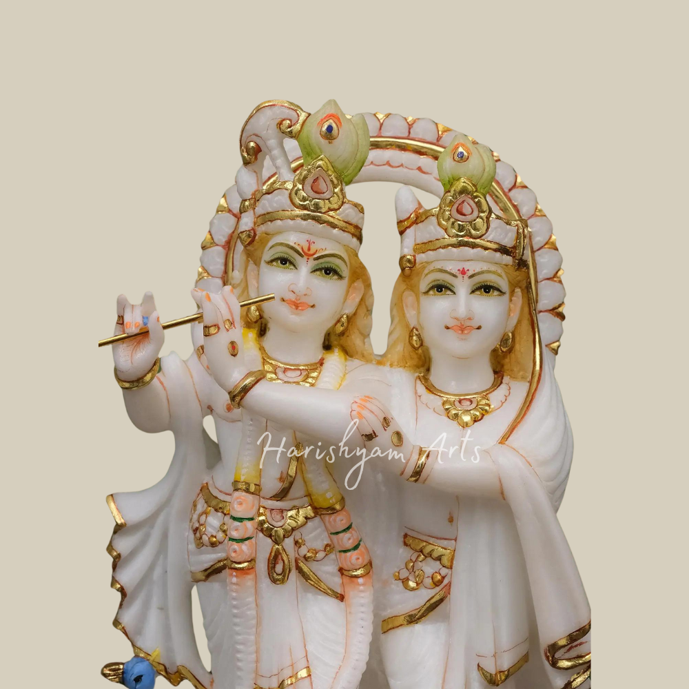 12" Marble Radha Krishna Statue with peacock
