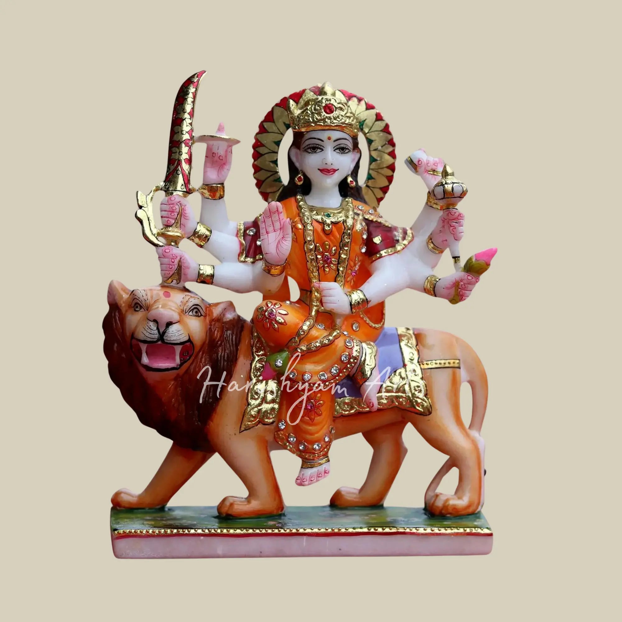 12" Marble Statue of Eight-Armed Maa Durga