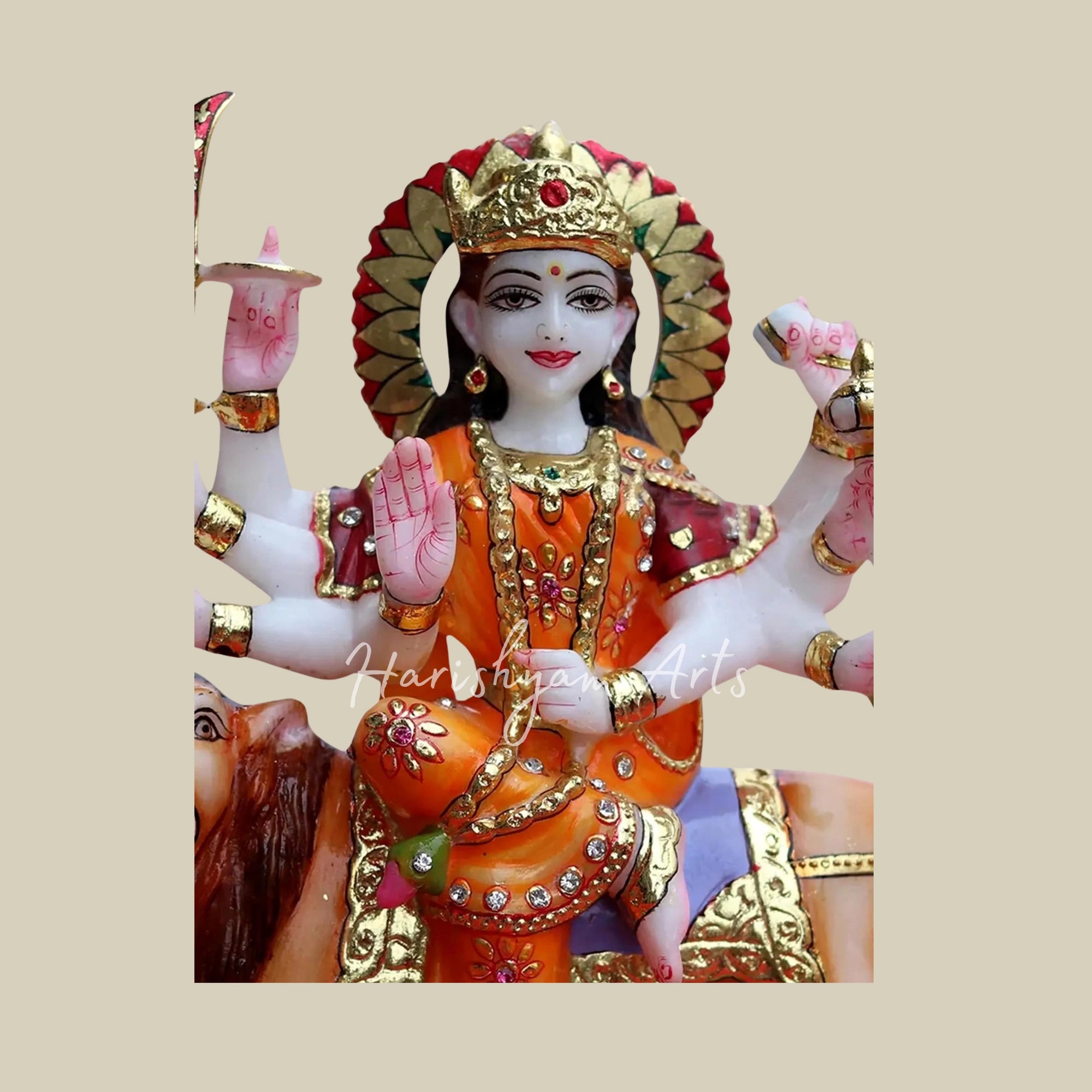 12" Marble Statue of Eight-Armed Maa Durga