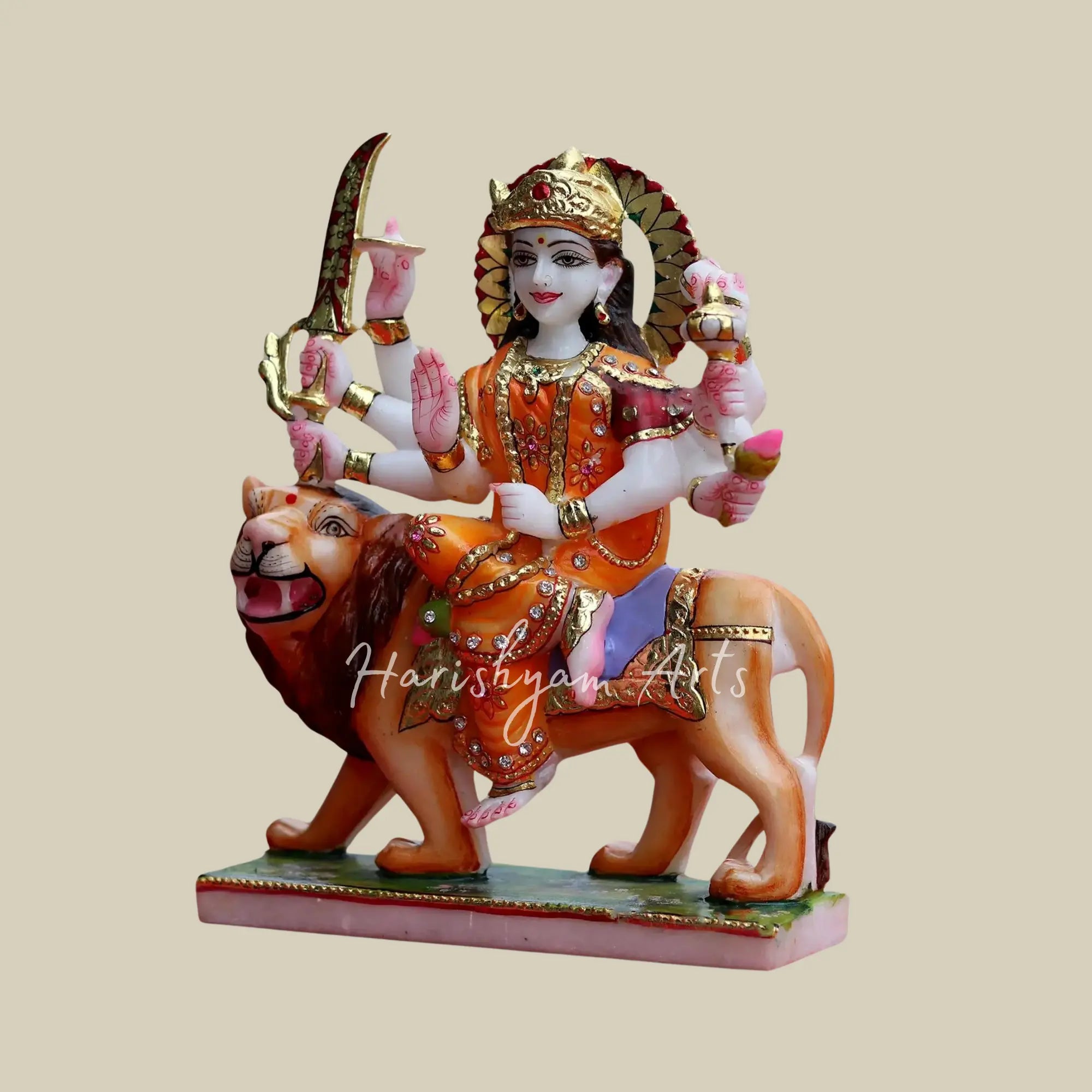 12" Marble Statue of Eight-Armed Maa Durga