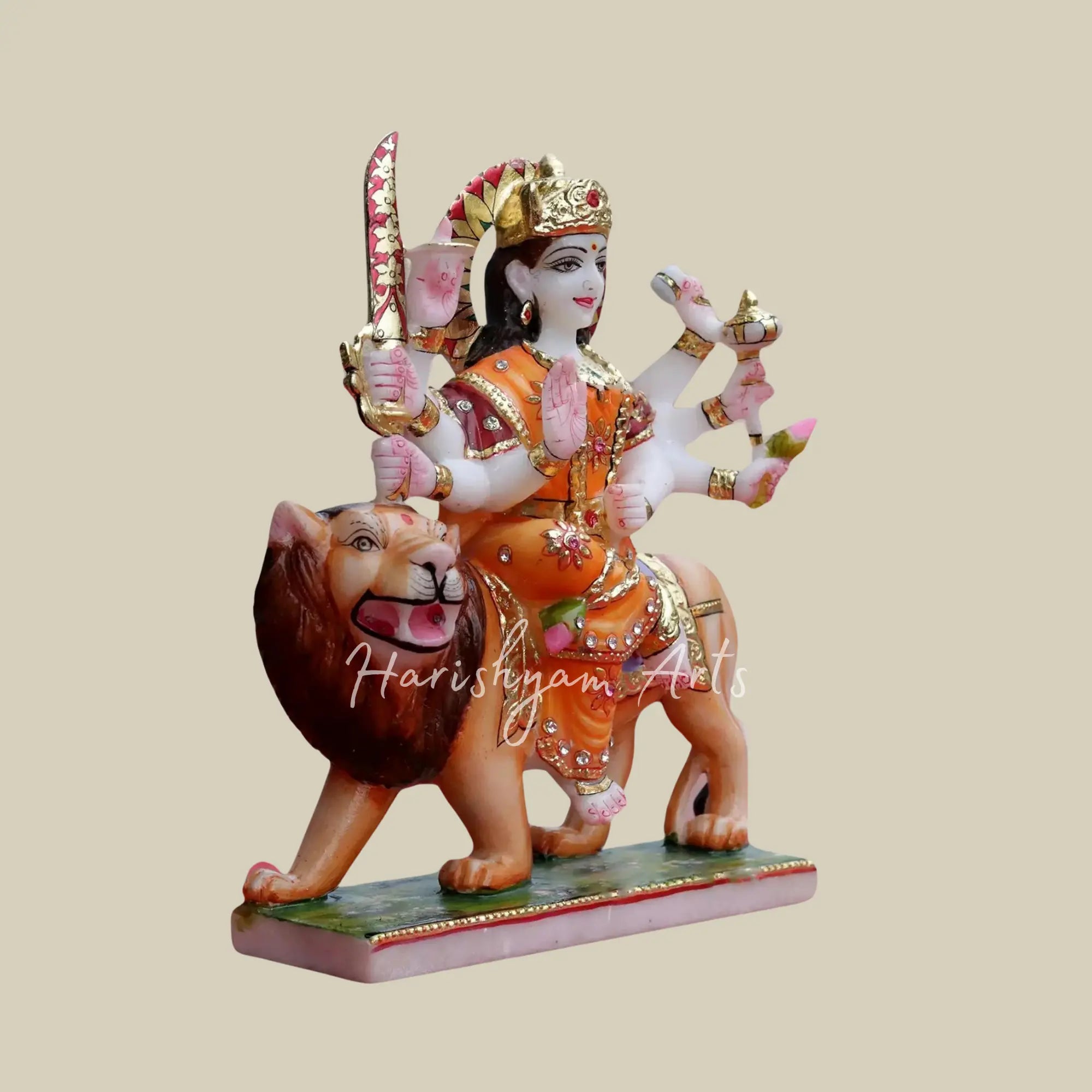 12" Marble Statue of Eight-Armed Maa Durga