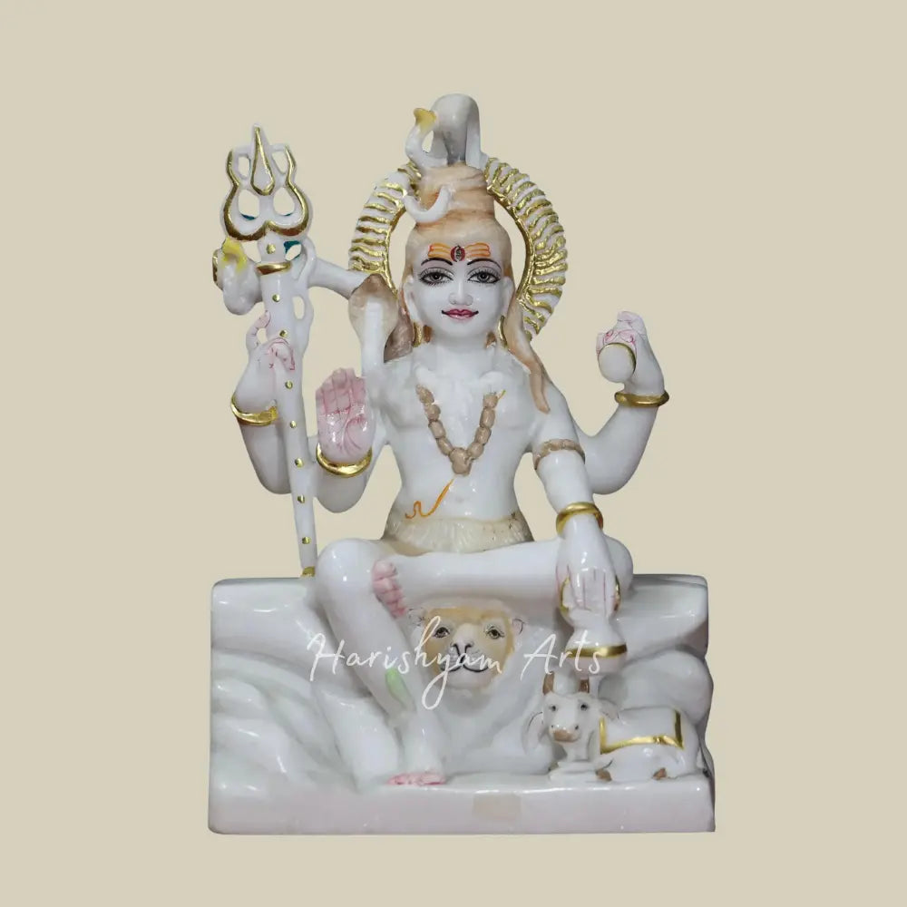 12" Shiva With Trident White Makrana Marble Sculpture