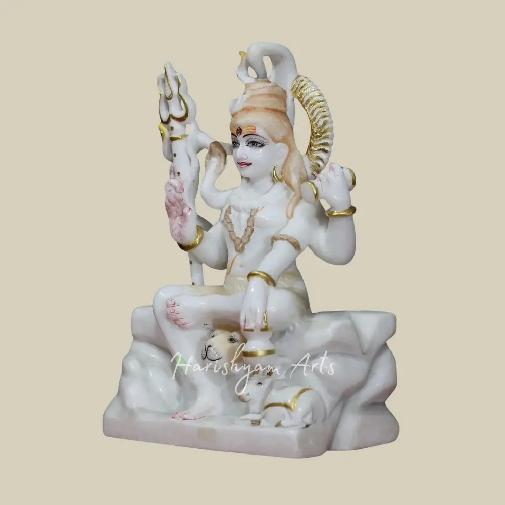 12" Shiva With Trident White Makrana Marble Sculpture