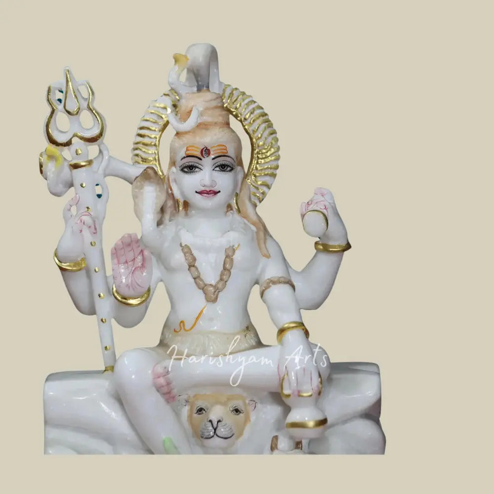 12" Shiva With Trident White Makrana Marble Sculpture