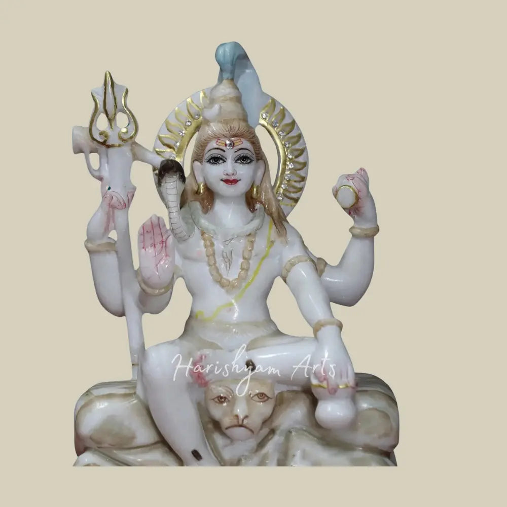 12" Statue Of Lord Shiva With Four Arms And Nandi in Makrana Marble