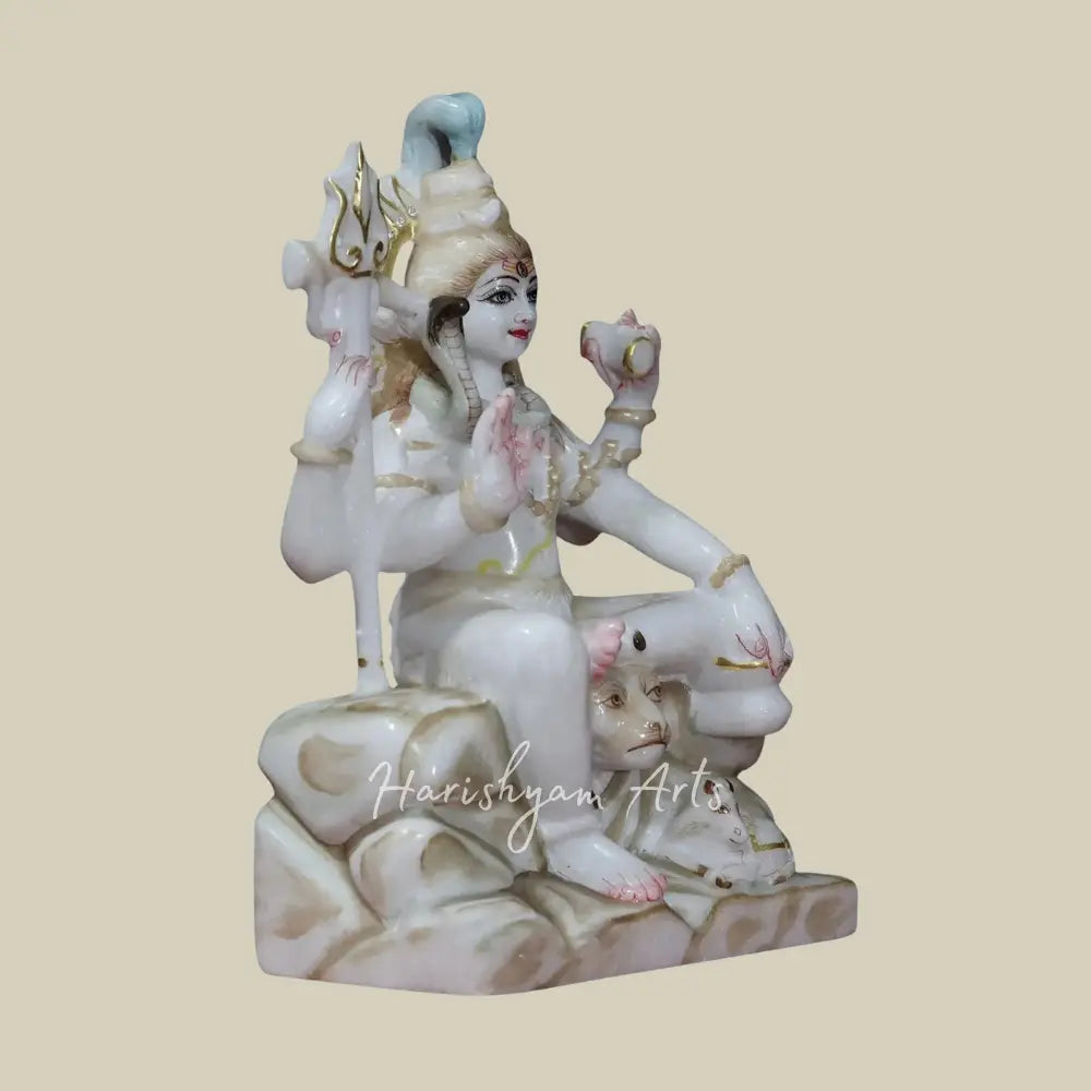12" Statue Of Lord Shiva With Four Arms And Nandi in Makrana Marble