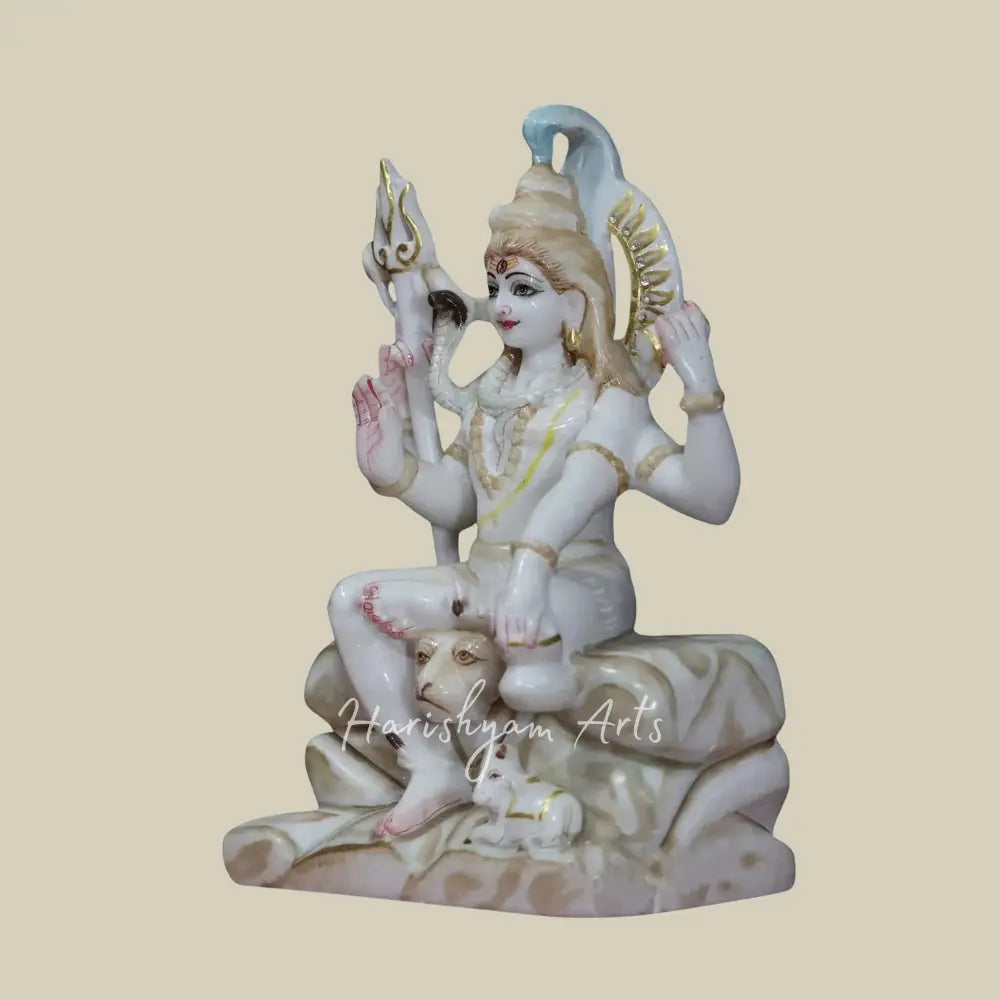 12" Statue Of Lord Shiva With Four Arms And Nandi in Makrana Marble